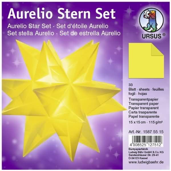 Ursus, Bastelpapier, Faltblätter Aurelio Stern Transparentpapier 115g/qm 15x15cm 33 Blatt gelb (115 g/m², 1 x)