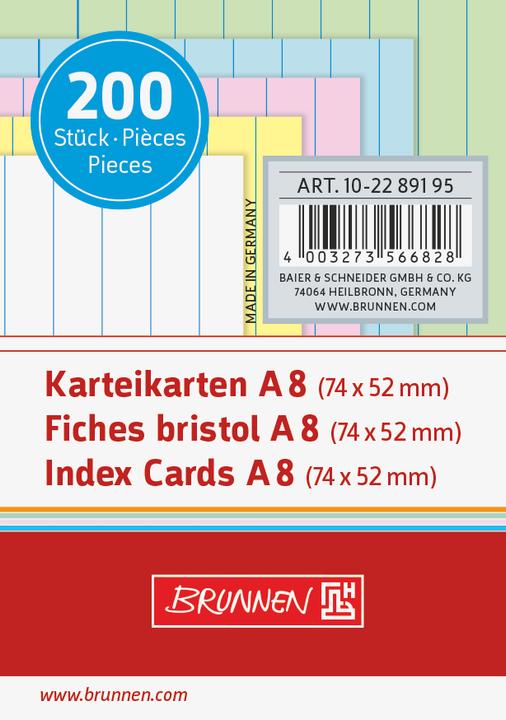 Productafbeelding Indexkaarten A8 gelinieerd kleuren PU=200 stuks (A8, 180 g/m²)