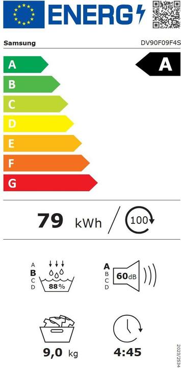 Energie-Label Samsung Wäschetrockner DV9000F (9 kg, Rechts)