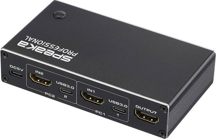 Actual product image SpeaKa Professional HDMI 2.1 Slim KVM 2X1 USB3.0+IR, Black HDMI switch HDMI 3840 x 2160 pixels