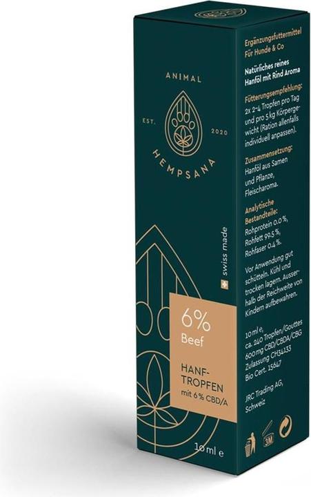 Immagine prodotto HempSana Gocce di canapa animale 6% manzo, 10 ml (Senior, Adulto, Junior, 10 pz., 48 g)