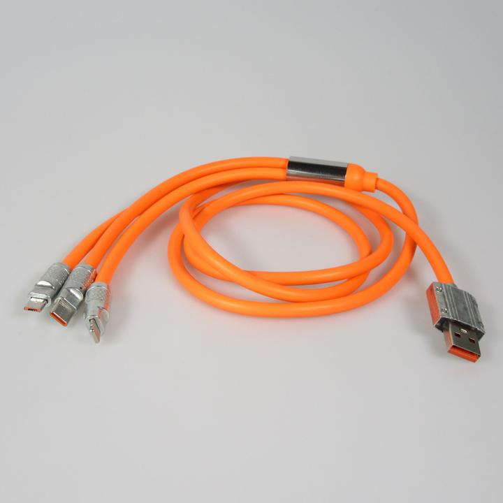 Image du produit PhoneLook Câble 3 en 1 USB-A orange Lightning / USB-C / Micro USB en silicone résistant et léger (1 m)