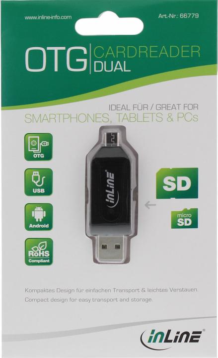 Actual product image InLine Dual Card Reader for SD and microSD (USB 2.0, Micro USB)