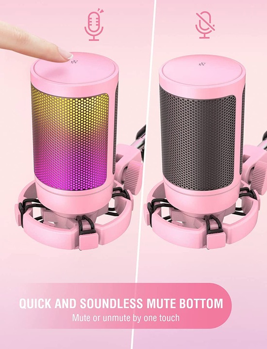 Actual product image Fifine A6V USB RGB Gaming Mic pink