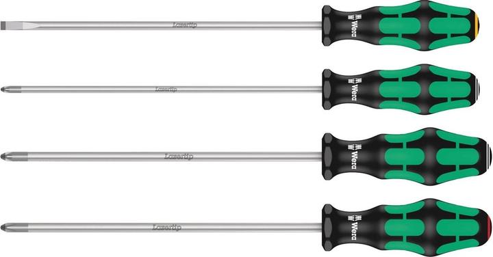 Productafbeelding Wera 335/350/355/4 Schroevendraaierset Kraftform Plus laserpunt lange bladen (Gleuf, Kruisvormig PZ, Phillipps kruissleuf (PH))