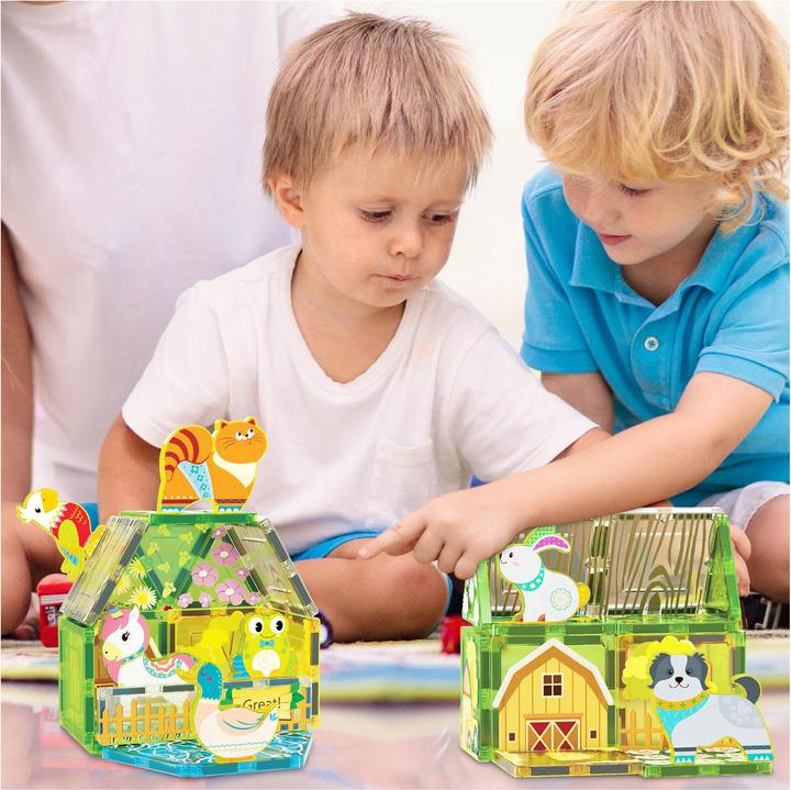 Productafbeelding PicassoTiles Picasso Tiles - Farm themed set with 8 animals (26 pcs) (PTQ27)