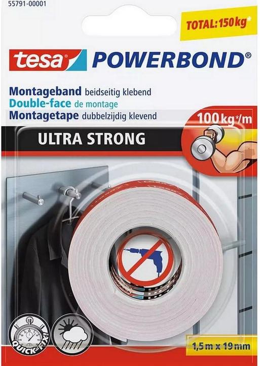 Produktbild tesa 2x Powerbond ULTRA STRONG doppelseitiges Montageband (19 mm)