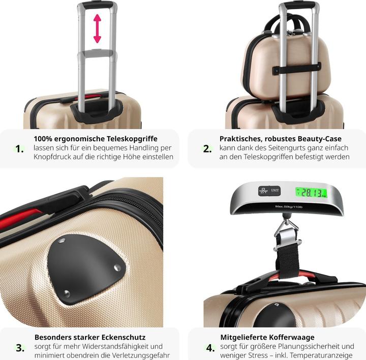 Actual product image tectake Cleo 4-piece with luggage scale (95 l)