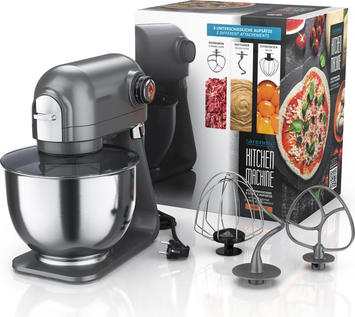 Produktbild Arendo Küchenmaschine, Knetmaschine mit 5L Edelstahlschüssel inkl. 3 Rührwerkzeuge, Rührmaschine mit 1200 W (1200 W)