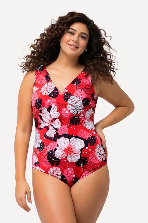 Produktbild Ulla Popken Badeanzug, Hawaiiblüten, Softcups, V-Ausschnitt (44)
