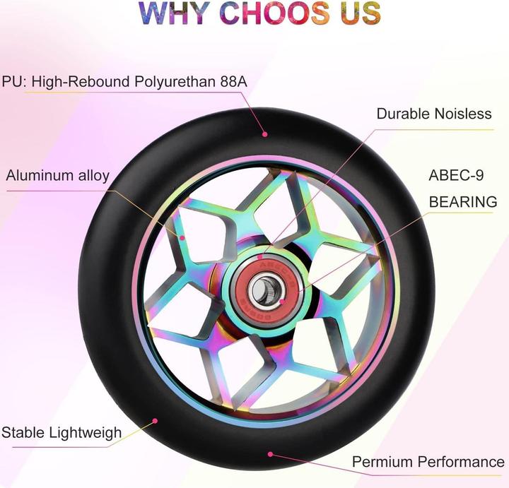 Produktbild Graw Jump Ramps Stück Performance Scooter Räder 100mm, Metallic Rainbow Sternform