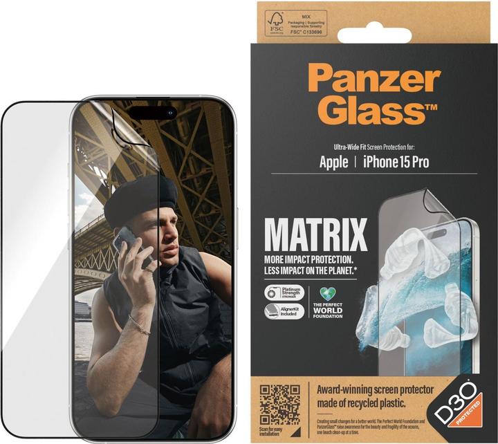 Actual product image PanzerGlass MATRIX Screen Protector with D3O (1 Piece, Apple iPhone 15 Pro)