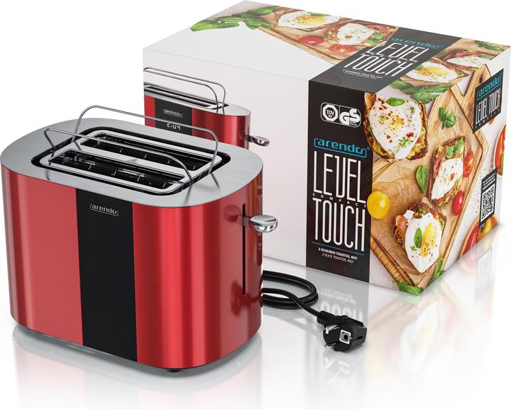 Produktbild Arendo Toaster Edelstahl 2 Scheiben Kurzschlitz, Bräunungsgrad & Restzeitanzeige, Touch Display, 800 W