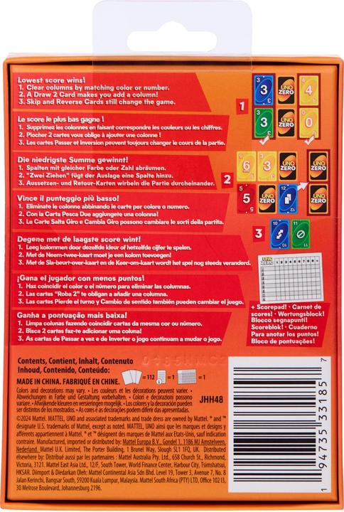 Produktbild Mattel Games UNO Zero (Multilingual, 2 - 10 Spieler)