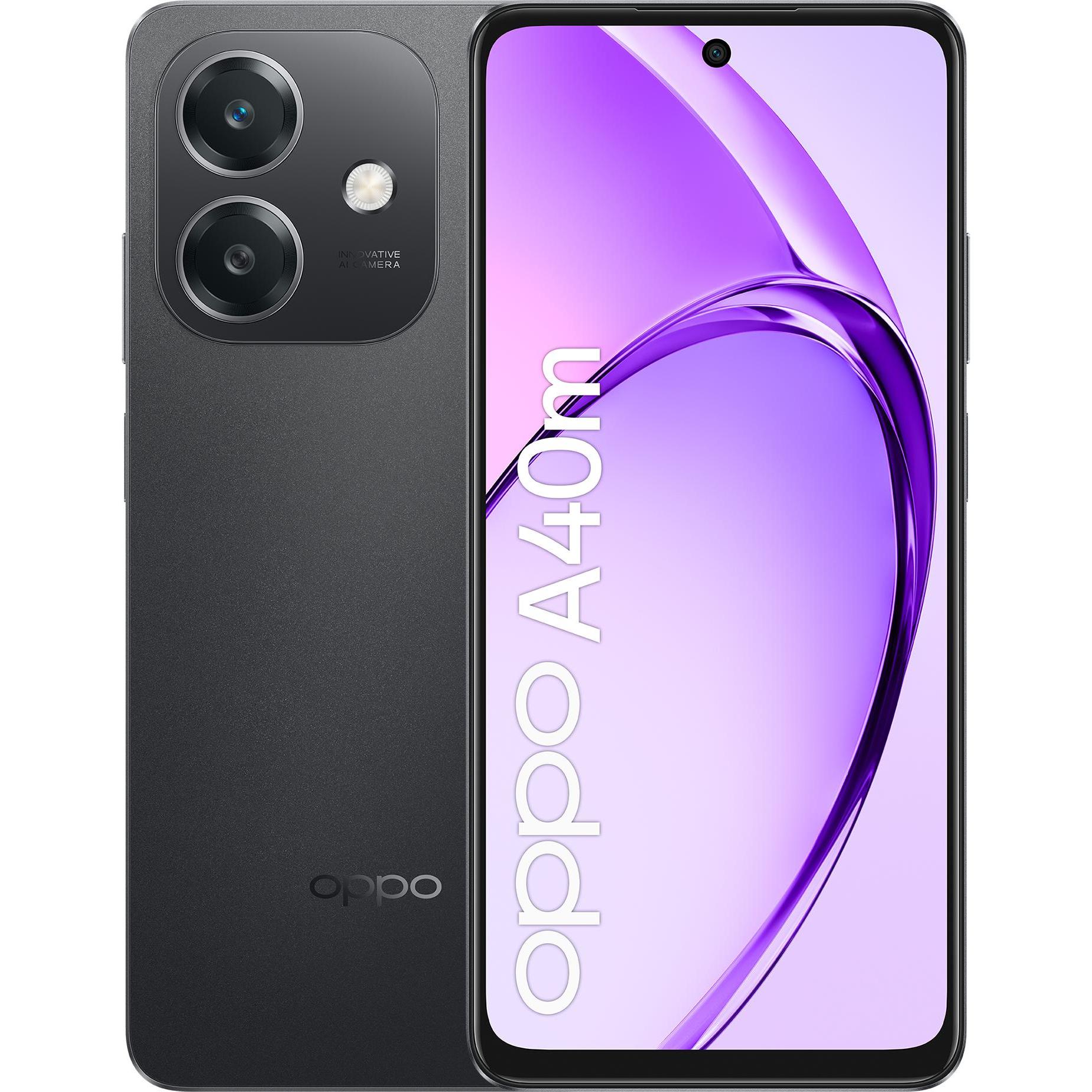 OPPO A40m (256 GB, Sparkle Black, 6.67", Dual SIM, 50 Mpx, 4G), Smartphone, Schwarz