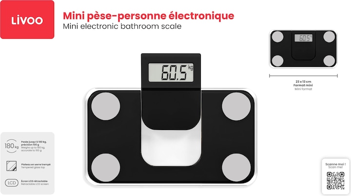 Produktbild Livoo Elektronische Mini-Personenwaage (180 kg)
