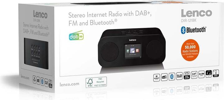 Image du produit Lenco Radio Internet stéréo DIR-121BK noir, DAB, FM, BT (DAB+ DAB, FM, Radio Internet, Bluetooth, WiFi)