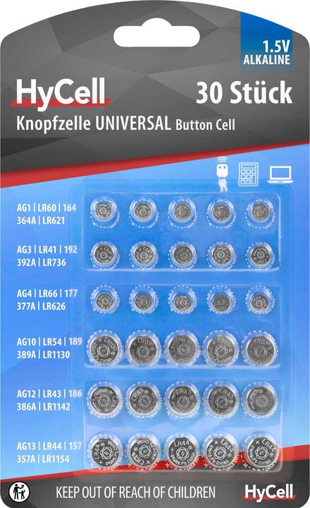 Produktbild HyCell Alkaline Knopfzellen Set (30 Stk., AG10)