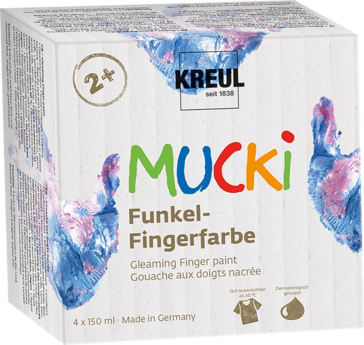 Produktbild Kreul MUCKI Funkel Fingerfarben (Pink, Blue, Silver, Gold, 600 ml)