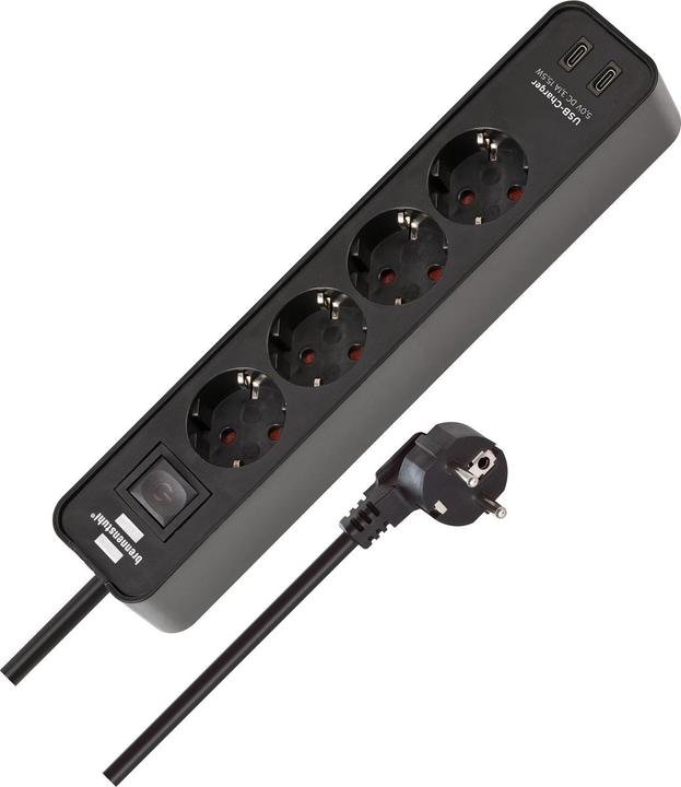 Produktbild Brennenstuhl 1153240106 Steckdosenleiste mit Schalter Schwarz Schutzkontakt 1 S (4x, CEE 7/3, 1.50 m)