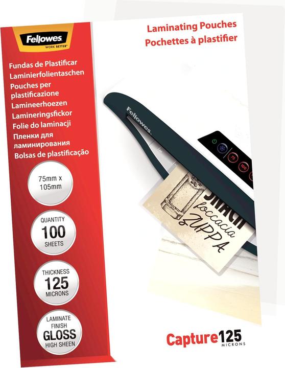 Productafbeelding Fellowes Capture 125, 75x105mm (Formaat ID-kaart, 100 Stuk, 125 µm)