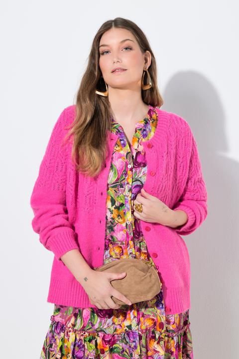 Produktbild Ulla Popken Strickjacke, Ajourmuster, Rundhals, Langarm (54)