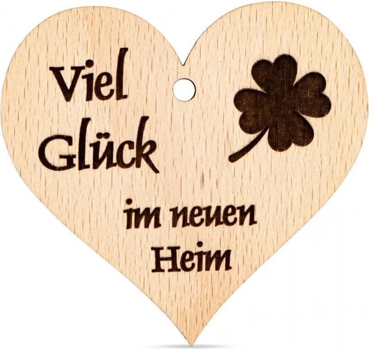Produktbild ZNatur Herz Anhänger Geschenk Deko mit Gravur Viel Glück im neuen Heim No.66
