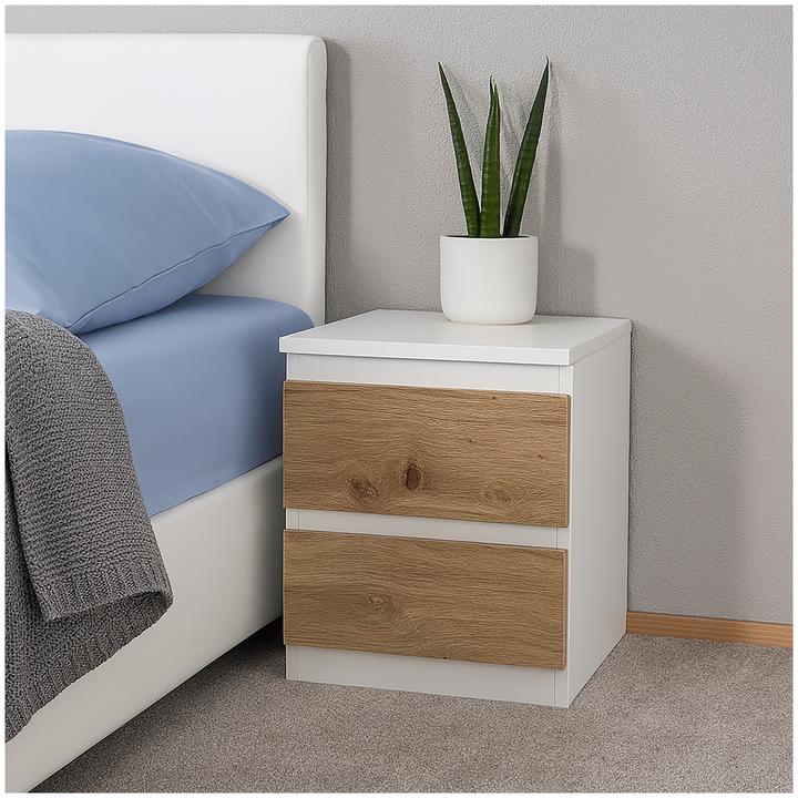 Produktbild HTI-Living Nachtkommode 2 Schubladen Thekla Weiss-Artisaneiche 2er-Set (34 x 30 x 41 cm)