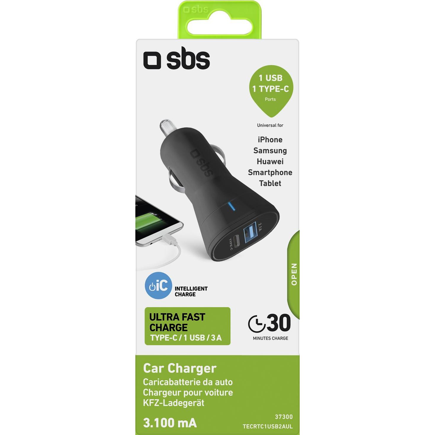 Thumbnail - SBS TECRTC1USB2AUL Ladegerät für Mobilgeräte Auto Schwarz, Auto Adapter, Schwarz