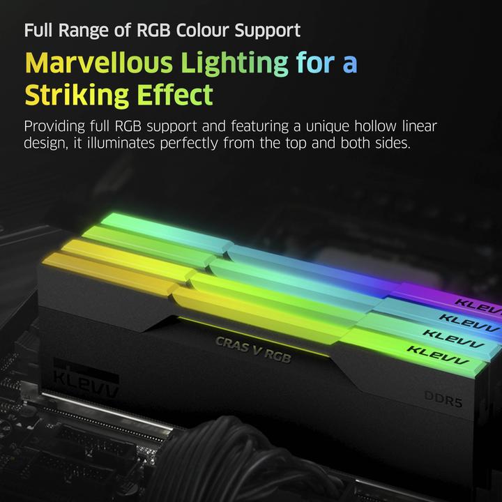 Produktbild Klevv 32GB (16GBx2) DDR5 CRAS V 6000MT/s Black Kit (2 x 16GB, 6000 MHz, DDR5-RAM, DIMM)