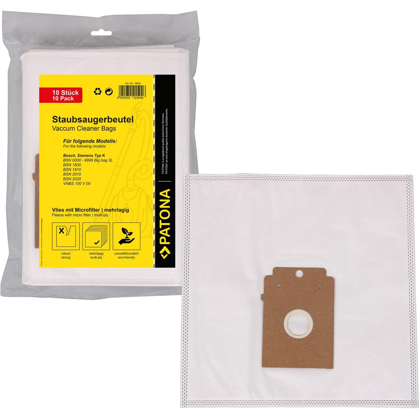 Flickbee Vello per sacchetti Hoover per Siemens tipo K (10 pezzi), Sacchetti per aspirapolvere