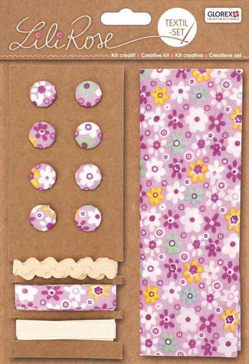 Produktbild Glorex Textil-Set lila Blumen 48x48cm Bänder 3x1m 8 Knöpfe