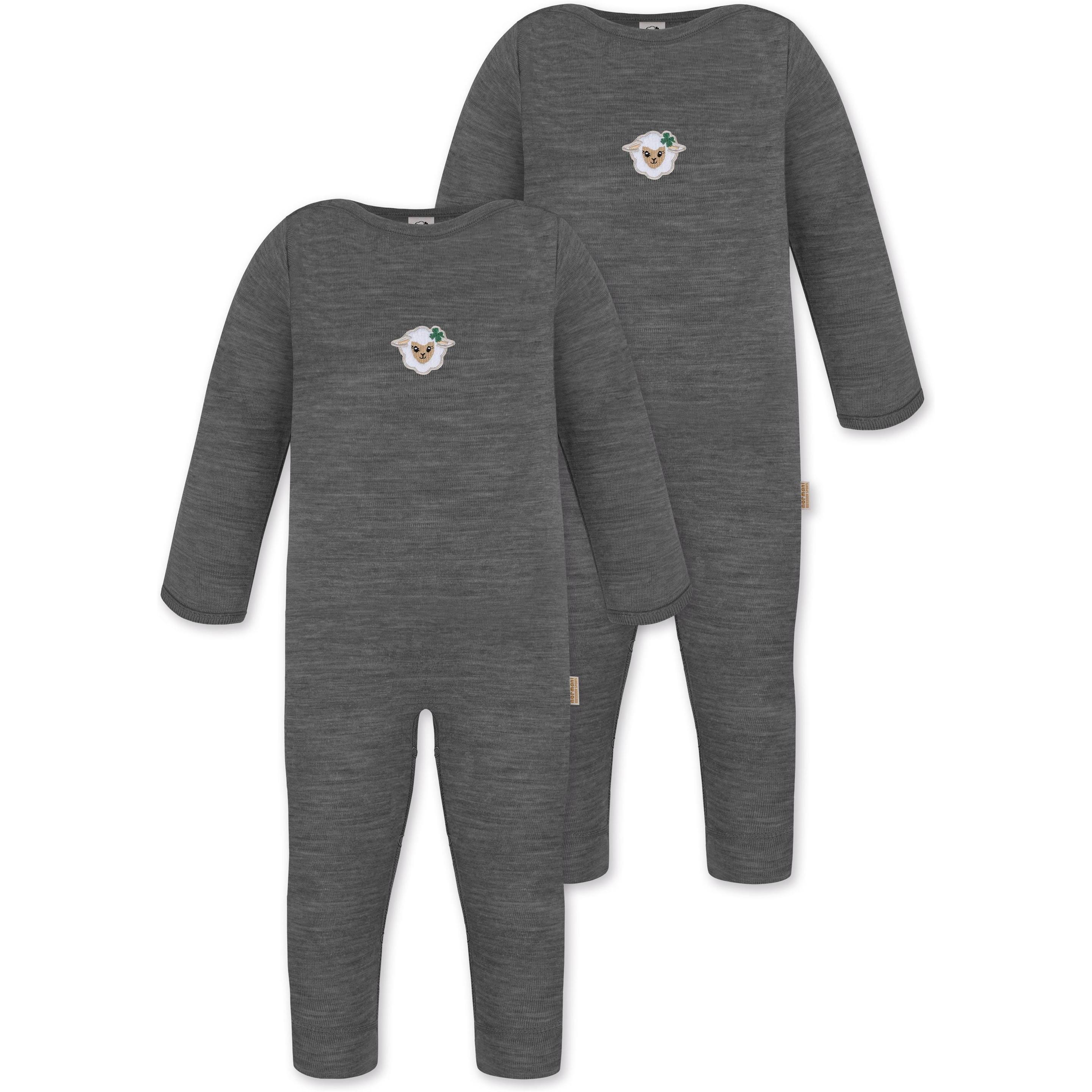 Normani, Herren, Strampler, 2er Pack Baby Merino Strampler „Tangoio" - 9593, Grau, (56)