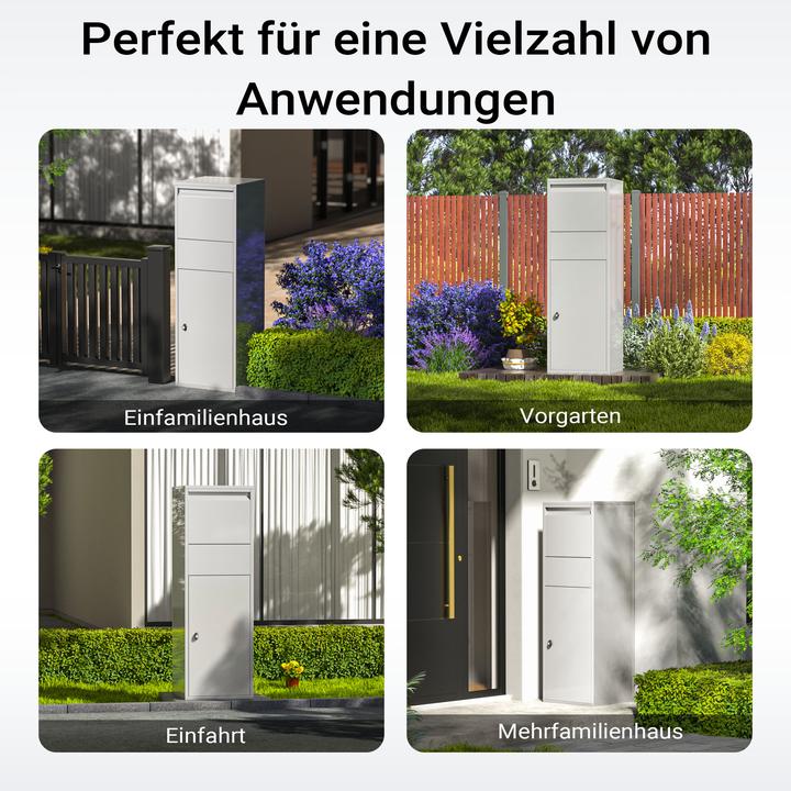 Produktbild Wiltec Paketkasten Briefkasten silberfarben 46x45x140 Paketbox Zuhause Päckchen
