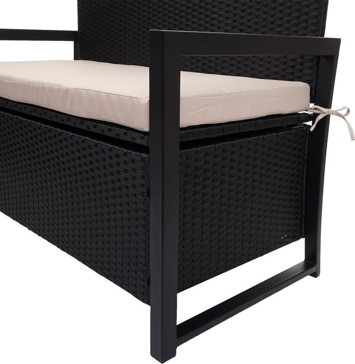 Produktbild Mendler Poly-Rattan 2er Sitzbank HWC-F39, Gartenbank Truhenbank, Staufach Aufbewahrung Sitzkissen - anthrazi