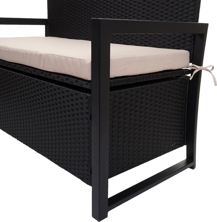 Actual product image Mendler Poly Rattan 2 Seater Bench HWC-F39, Garden Bench Chest Bench, Storage Compartment Seat Cushion -