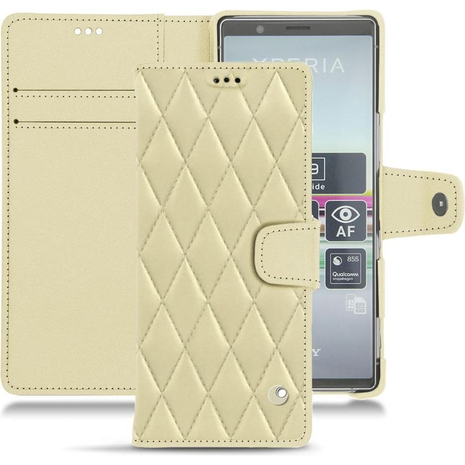 Noreve Lederschutzhülle Wallet (Sony Xperia 5), Smartphone Hülle, Beige