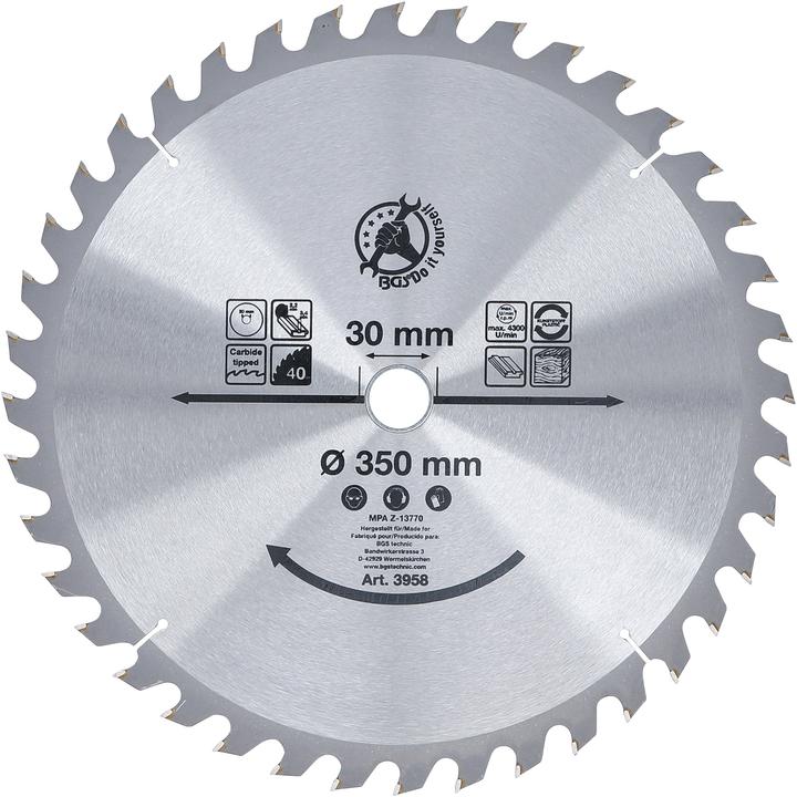 Actual product image BGS Carbide Tipped Circular Saw Blade Ø 350 x 30 x 3.4 mm 40 teeth
