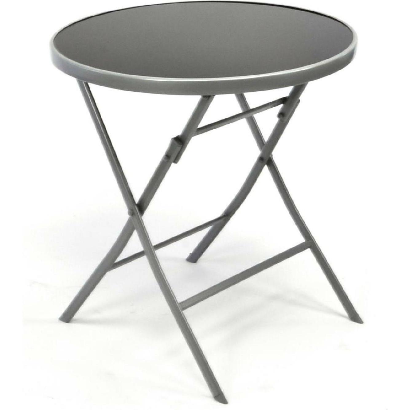 VCM, Gartentisch + Balkontisch, 3er Set Garnitur 2 Stapelstühle + 1 Klapptisch Sitzgruppe Glastisch schwarz (55 cm)