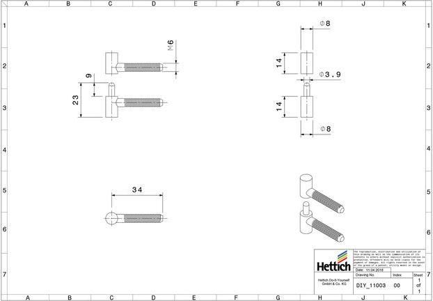 Produktbild Hettich Einbohrband 8x28 mm vernickelt, 2 Stck