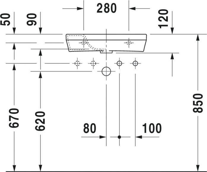 Actual product image Duravit Hand-rinse basin DURASTYLE o ÜL m HLB 500x220mm 1 HL left white WG (220 mm, 500 mm)