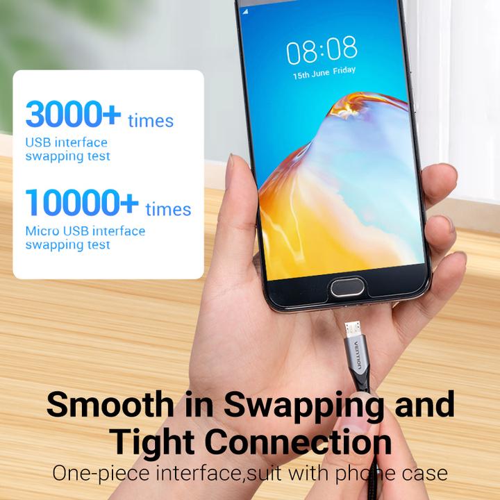 Actual product image Vention USB 2.0 Cable Type-A/ Micro USB Type-B, black/silver - 1m (1 m, USB 2.0, 60 W)