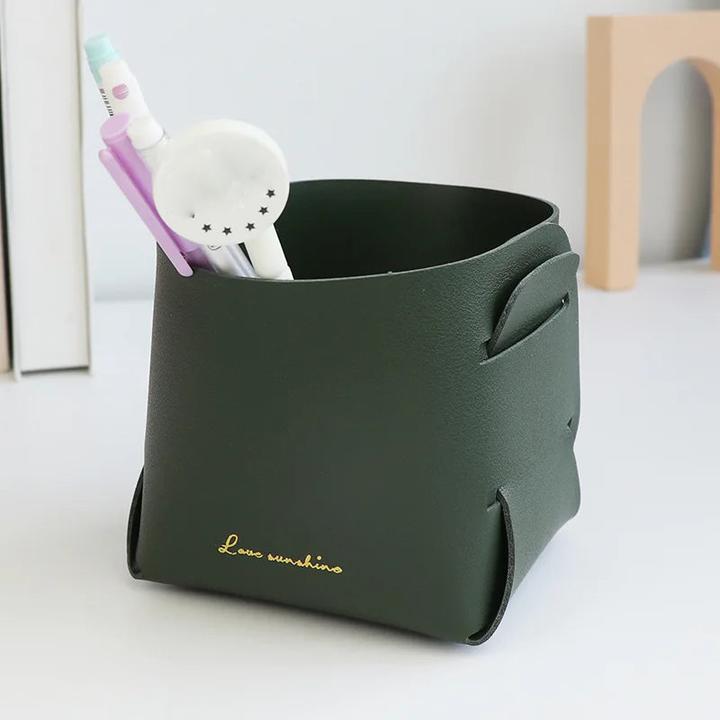 Produktbild Alopini Klappbarer Arbeitstisch Leder Aufbewahrungsbox PU Aufbewahrungsschale Aufbewahrungskorb (10 x 10 x 9 cm)