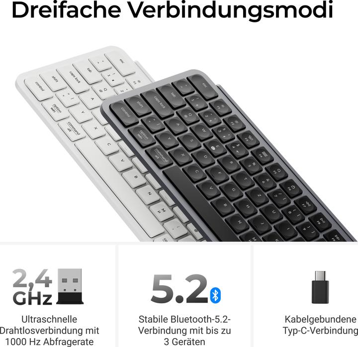 Produktbild Keychron B1 Pro Ultra-Slim Wireless Tastatur Space Gray de (DE, Kabelgebunden, Kabellos)