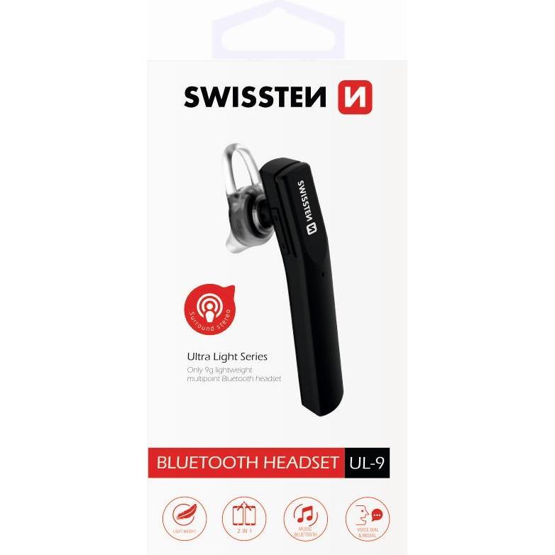Thumbnail - Swissten Bluetooth Headset ULTRA LIGHT UL-9 (ANC, 50 h, Kabellos), Kopfhörer, Schwarz