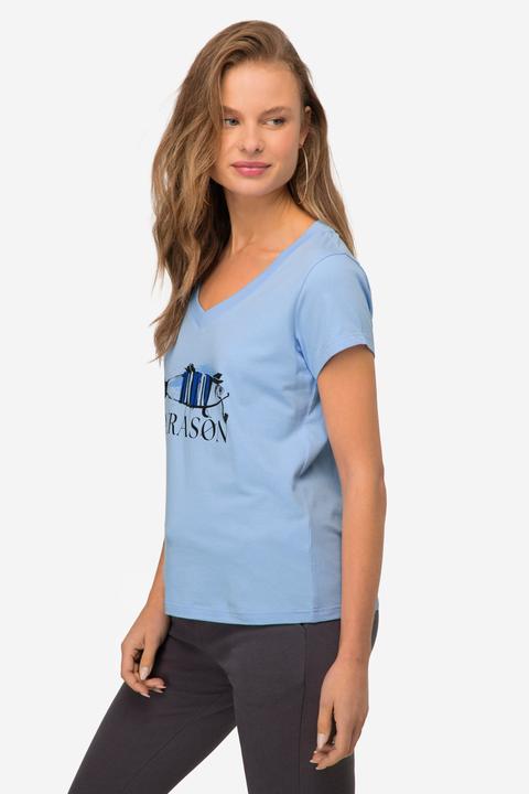 Actual product image Laurasøn Half-sleeve V-neck fish pattern T-shirt (M)