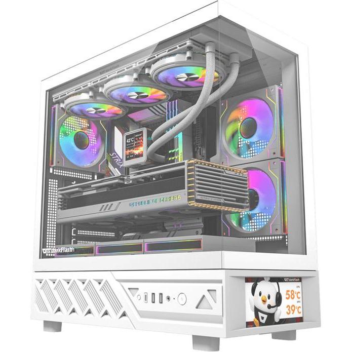 Darkflash Tech DarkFlash DS950V computer case with display (white) + 6 fans (ATX, Micro ATX (mATX), Mini-ITX), Case PC, Bianco