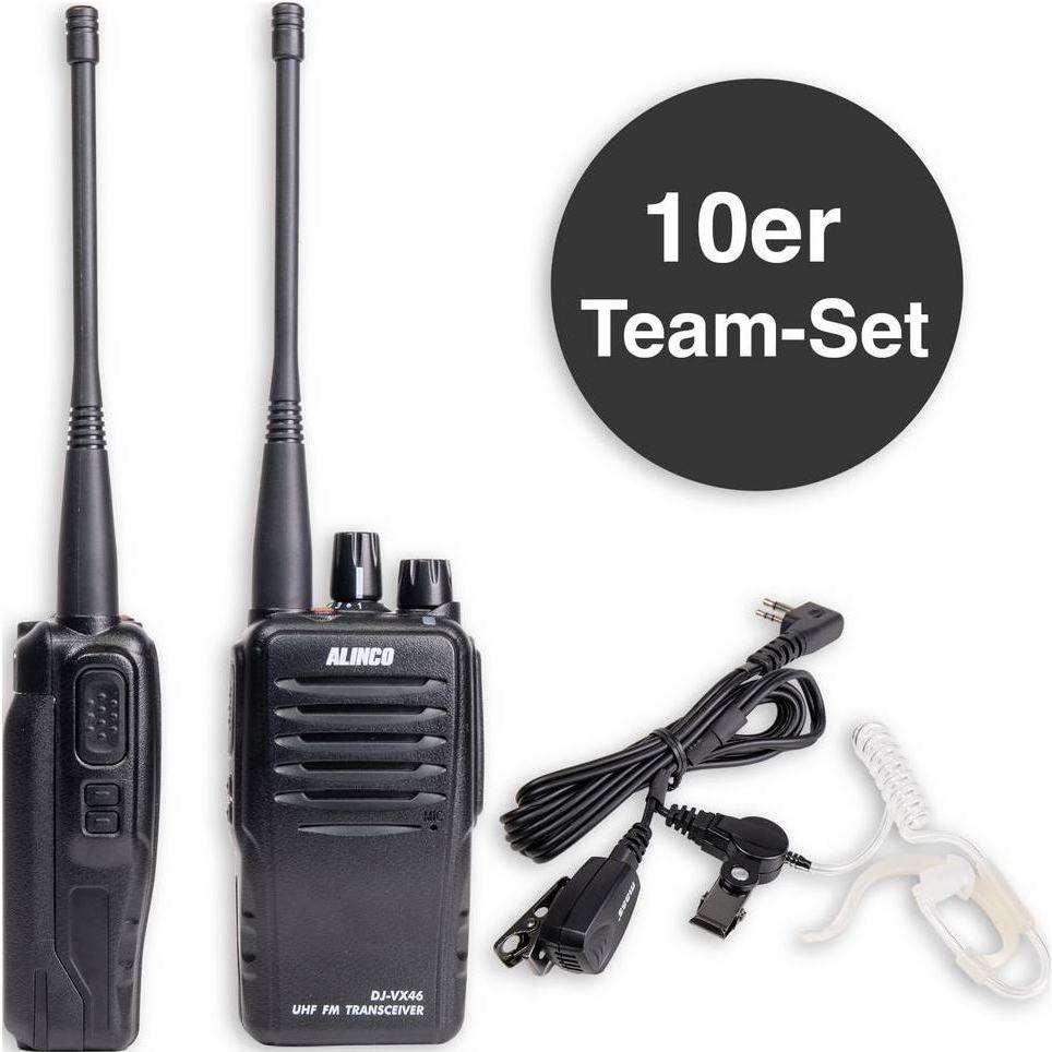 Alinco Team-Set DJ-VX-46 + KEP-24-AL 150103 PMR-Handfunkgerät 10er Set, Walkie-Talkie, Schwarz