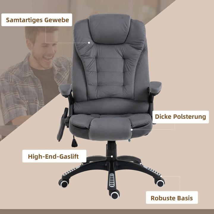 Produktbild Swisshandel24 Bürostuhl mit Massage- & Wärmefunktion, ergonomisch, Dunkelgrau (45 - 55 cm)