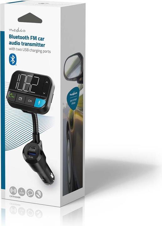 Actual product image Nedis Car Audio FM Transmitter | Gooseneck | Handsfree | 2 " | Black and White Monitor | Bluetoot